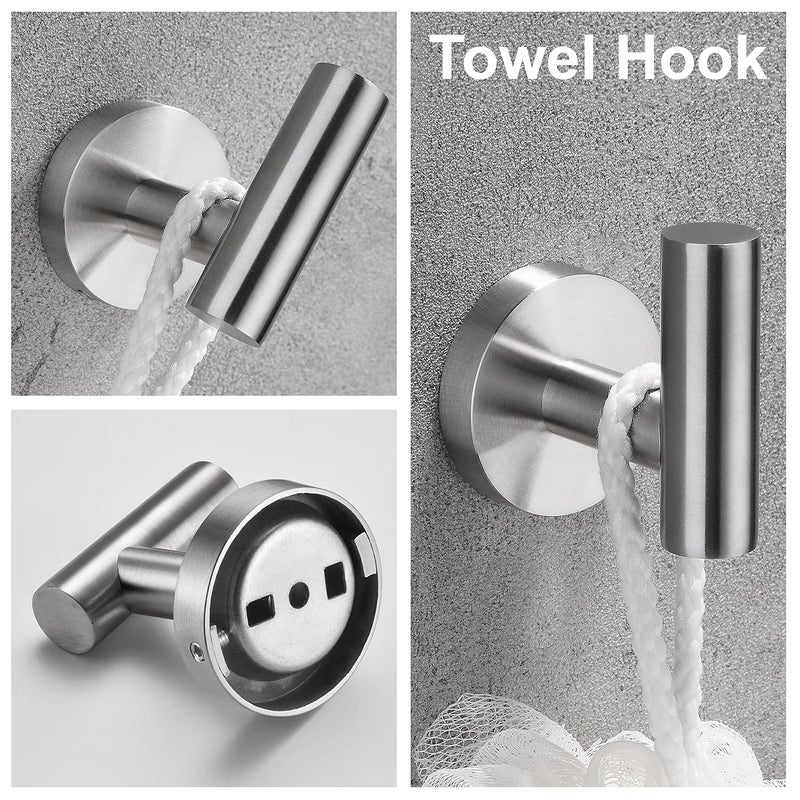 Nolimas 3-Pieces Set Brushed Nickel Bathroom Hardware SUS304 Stainless Steel Round Wall Mounted - Includes 12" Hand Towel Bar, Toilet Paper Holder, Robe Towel Hooks,Bathroom Accessories Kit - Image 3